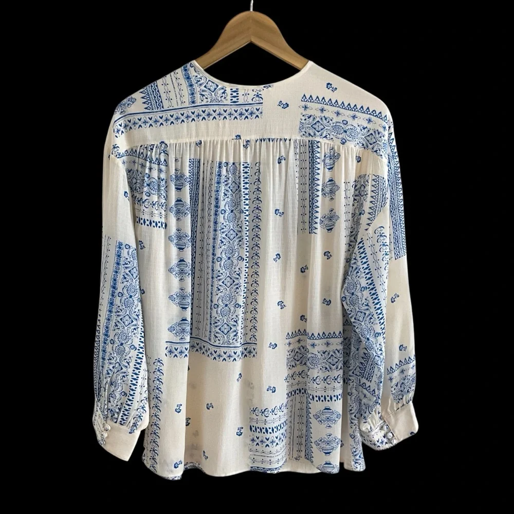 ba&sh Cream Blouse with Blue Floral Print - Picture 13 of 16